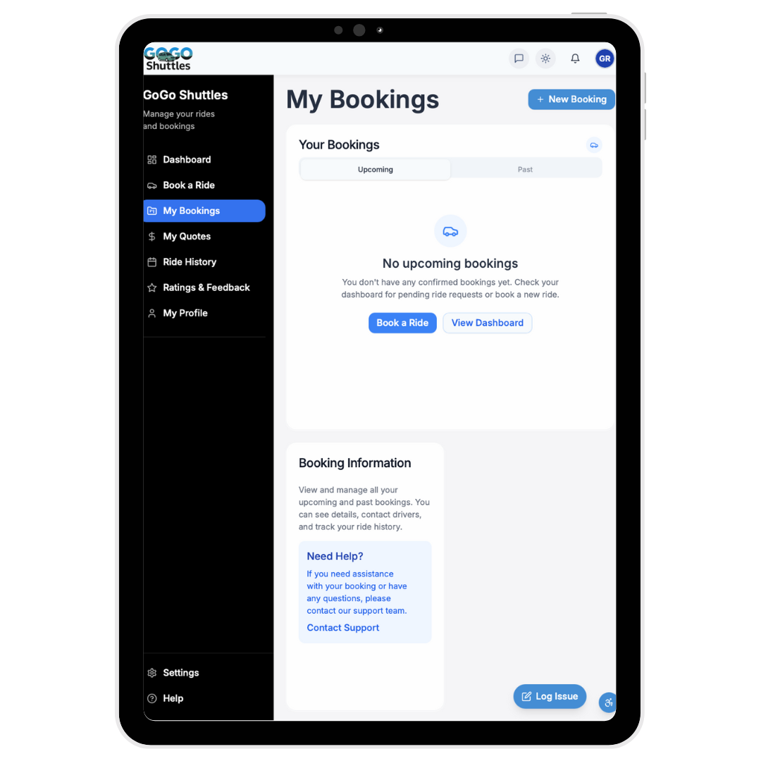 GoGo Shuttles Bookings Interface
