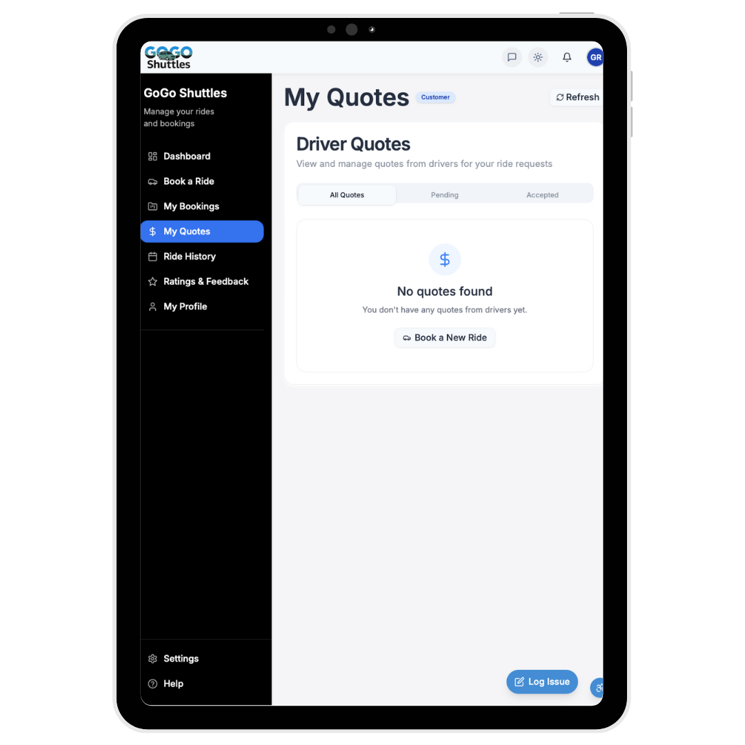 GoGo Shuttles Quotes Interface